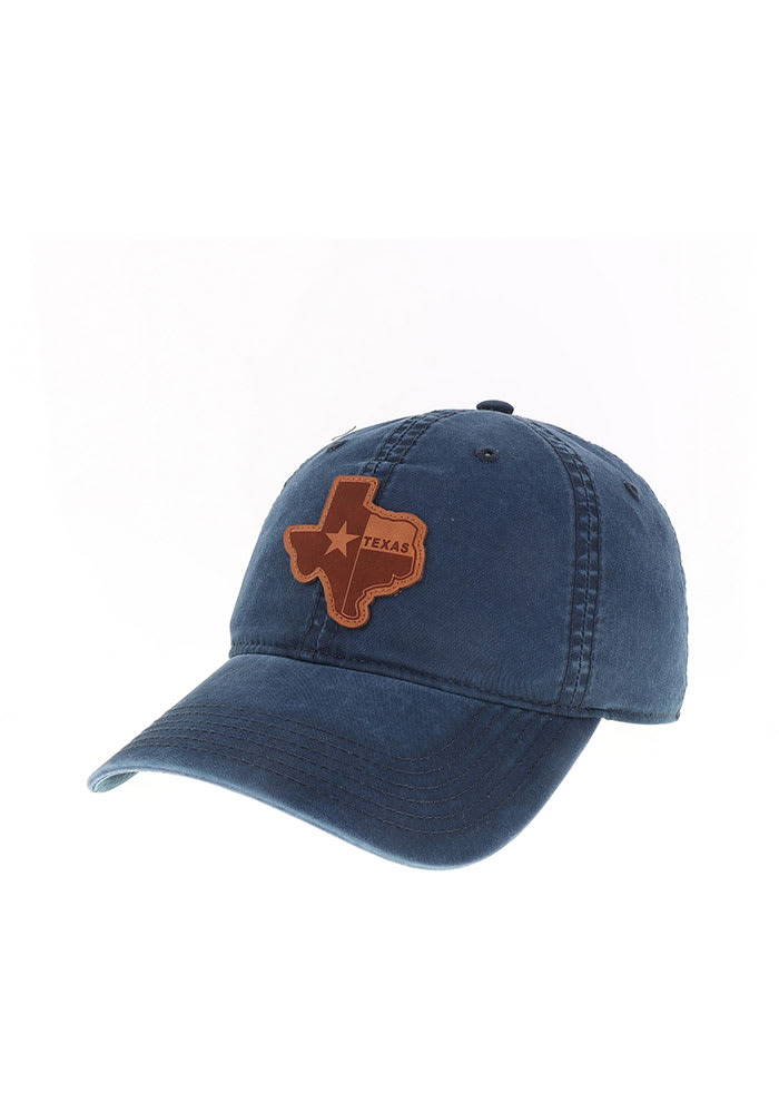 Texas State Shape Leather Patch Washed Adjustable Hat - Navy Blue