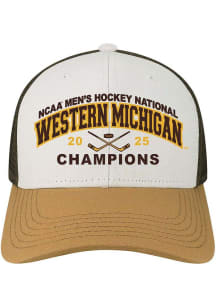 Western Michigan Broncos 2025 Hockey National Champs Mid-Pro Snapback Trucker Adjustable Hat - Whi..