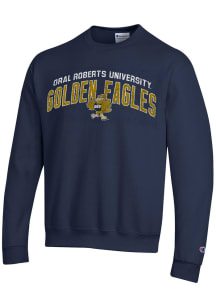 Champion Oral Roberts Golden Eagles Mens Navy Blue Arch Mascot Mascot Long Sleeve Crew Sweatshir..