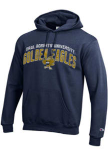 Champion Oral Roberts Golden Eagles Mens Navy Blue Arch Mascot Mascot Long Sleeve Hoodie