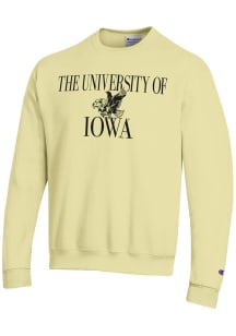Mens Iowa Hawkeyes Yellow Champion Number One Graphic  Vintage Crew Sweatshirt