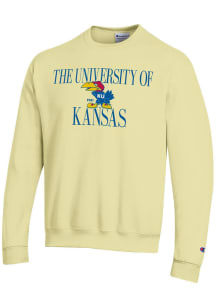 Champion Kansas Jayhawks Mens Yellow Number One Graphic Long Sleeve Crew Sweatshirt