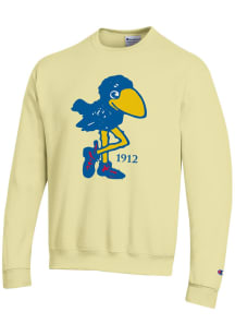 Champion Kansas Jayhawks Mens Yellow Vintage Logo Long Sleeve Crew Sweatshirt