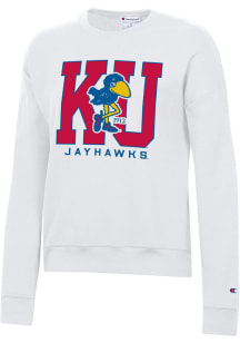 Champion Kansas Jayhawks Womens White Powerblend Crew Sweatshirt