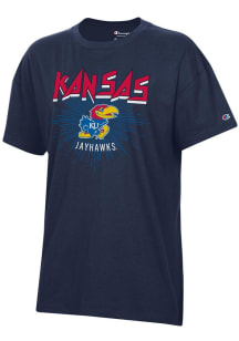 Champion Kansas Jayhawks Womens Navy Blue Oversized Short Sleeve T-Shirt