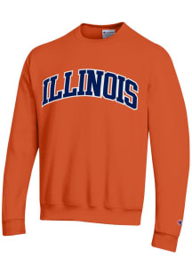 Mens Illinois Fighting Illini Orange Champion Arch Name Twill Crew Sweatshirt