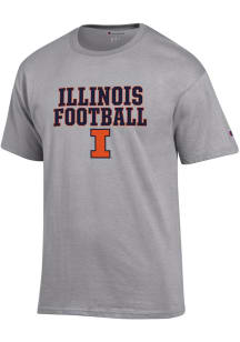 Champion Illinois Fighting Illini Grey Stacked Football Short Sleeve T Shirt
