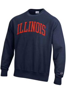 Mens Illinois Fighting Illini Navy Blue Champion Arch Name Reverse Weave Crew Sweatshirt