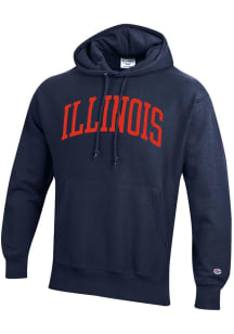 Champion Illinois Fighting Illini Mens Navy Blue Arch Name Reverse Weave Long Sleeve Hoodie