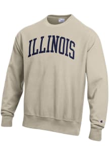 Champion Illinois Fighting Illini Mens Oatmeal Arch Name Long Sleeve Crew Sweatshirt