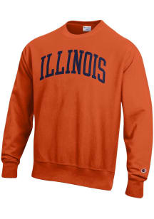 Champion Illinois Fighting Illini Mens Orange Arch Name Long Sleeve Crew Sweatshirt