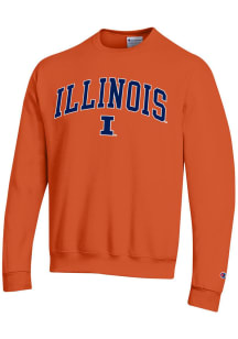Mens Illinois Fighting Illini Orange Champion Arch Mascot Crew Sweatshirt