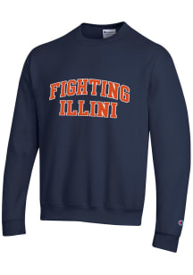 Mens Illinois Fighting Illini Navy Blue Champion Arch Wordmark Crew Sweatshirt