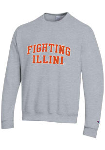 Champion Illinois Fighting Illini Mens Grey Arch Wordmark Long Sleeve Crew Sweatshirt