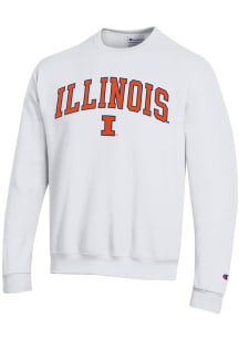 Champion Illinois Fighting Illini Mens White Arch Mascot Long Sleeve Crew Sweatshirt