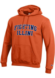 Champion Illinois Fighting Illini Mens Orange Arch Wordmark Long Sleeve Hoodie