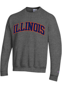 Mens Illinois Fighting Illini Charcoal Champion Arch Name Twill Crew Sweatshirt