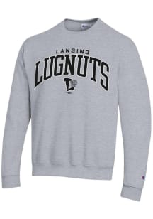 Champion Lansing Lugnuts Mens Grey Powerblend Long Sleeve Crew Sweatshirt