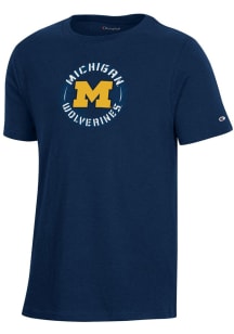 Youth Michigan Wolverines Navy Blue Champion Circle Mascot Short Sleeve T-Shirt