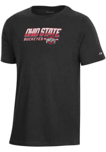 Youth Ohio State Buckeyes Black Champion Ombre Wordmark Short Sleeve T-Shirt