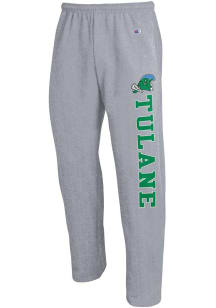 Champion Tulane Green Wave Mens Grey Open Bottom Sweatpants