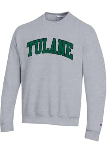 Champion Tulane Green Wave Mens Grey Twill Long Sleeve Crew Sweatshirt