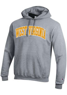 Champion West Virginia Mountaineers Mens Grey Twill Arch Name Long Sleeve Hoodie