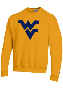 Champion West Virginia Mountaineers Mens Gold Twill Primary Logo Long Sleeve Crew Sweatshirt