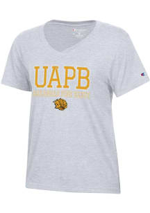 Champion Arkansas Pine Bluff Golden Lions Womens Grey Core V Neck Tee Short Sleeve T-Shirt