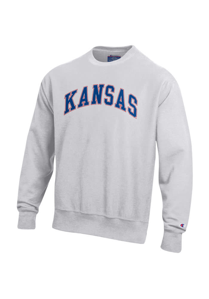 Champion Kansas Jayhawks Mens Grey Reverse Weave Long Sleeve Crew Sweatshirt