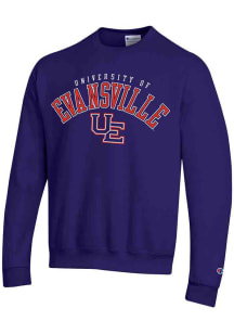 Champion Evansville Purple Aces Mens Purple Arch Mascot Powerblend Long Sleeve Crew Sweatshirt