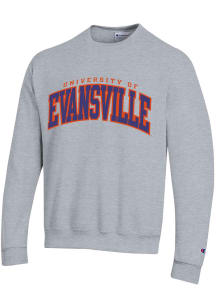 Champion Evansville Purple Aces Mens Grey Arch Name Twill Long Sleeve Crew Sweatshirt
