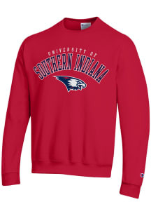 Champion Southern Indiana Screaming Eagles Mens Red Arch Mascot Powerblend Long Sleeve Crew Swea..