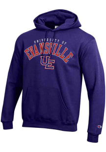 Champion Evansville Purple Aces Mens Purple Arch Mascot Powerblend Long Sleeve Hoodie