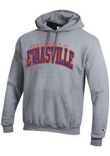 Champion Evansville Purple Aces Mens Grey Arch Name Powerblend Long Sleeve Hoodie