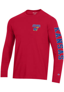 Champion Kansas Jayhawks Red Stadium Three Hit Long Sleeve T Shirt