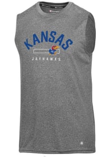 Champion Kansas Jayhawks Mens Grey Stadium Heathered Impact Short Sleeve Tank Top