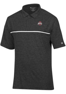 Mens Ohio State Buckeyes Charcoal Champion Stadium Double Stripe Sueded Short Sleeve Polo Shirt