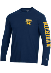 Champion Michigan Wolverines Navy Blue Stadium Three Hit Long Sleeve T Shirt