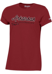 Champion Arkansas Razorbacks Womens Red Classic Glitter Short Sleeve T-Shirt