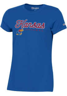 Champion Kansas Jayhawks Womens Blue Classic Glitter Short Sleeve T-Shirt
