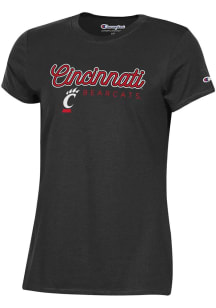 Champion Cincinnati Bearcats Womens Black Classic Glitter Short Sleeve T-Shirt