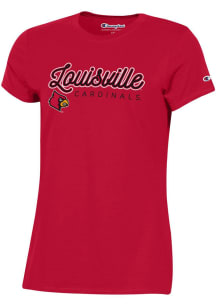 Champion Louisville Cardinals Womens Red Classic Glitter Short Sleeve T-Shirt