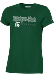 Champion Michigan State Spartans Womens Green Classic Glitter Short Sleeve T-Shirt
