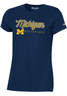Champion Michigan Wolverines Womens Navy Blue Classic Glitter Short Sleeve T-Shirt
