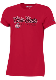 Champion Ohio State Buckeyes Womens Red Classic Glitter Short Sleeve T-Shirt
