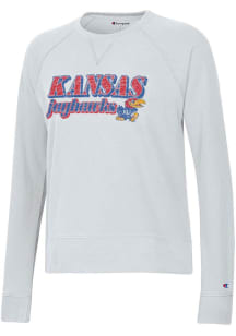 Champion Kansas Jayhawks Womens White Raglan Crew Sweatshirt
