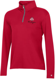 Champion The Ohio State University Womens Red Mock Mesh 1/4 Zip Pullover