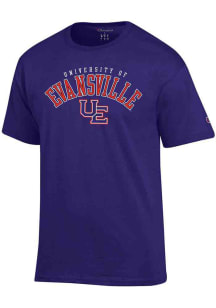 Champion Evansville Purple Aces Purple Arch Mascot Short Sleeve T Shirt