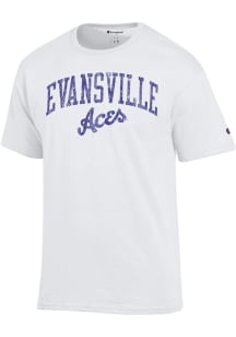 Champion Evansville Purple Aces White Distressed Print Short Sleeve T Shirt
